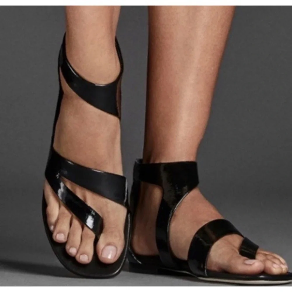 Tamara Mellon Stride Flat Gladiator Orange Patent Leather EU37.5 US7.5 $495 - Picture 10 of 13